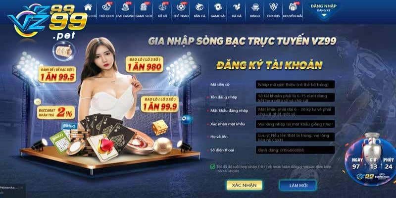 Hướng dẫn đăng ký tài khoản trong phút mốt tại VZ99 